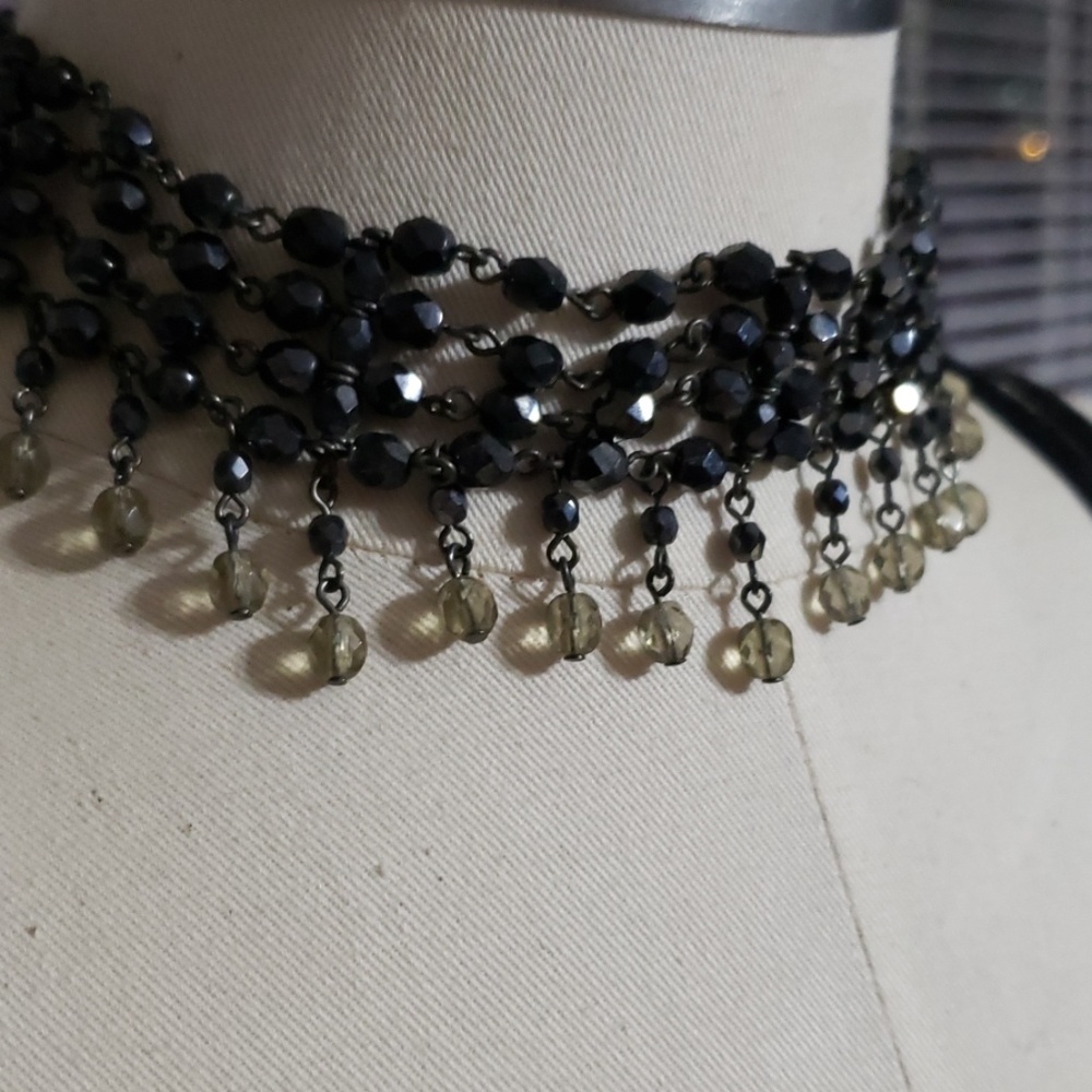 Choker Necklace Black Beads 12" Clasp Adjustable